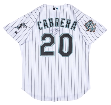 2003 Miguel Cabrera Rookie Season Game Used & Signed/Inscribed Florida Marlins #20 Home Jersey - World Series Championship Season! (MEARS A10 & Beckett)